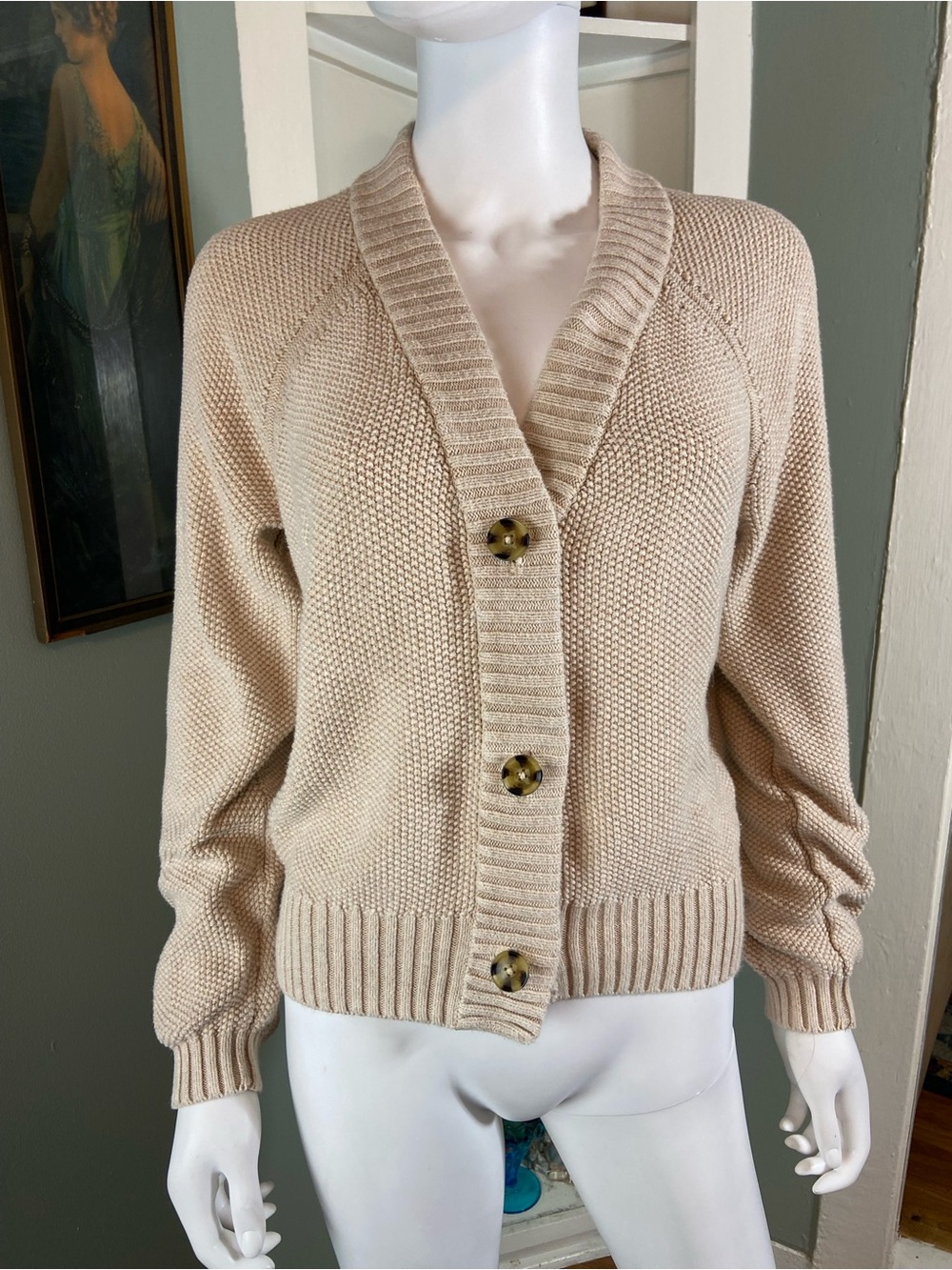 GAP Textured Marshmallow Beige Button-Front Knit Cardigan Sweater Cotton Small S